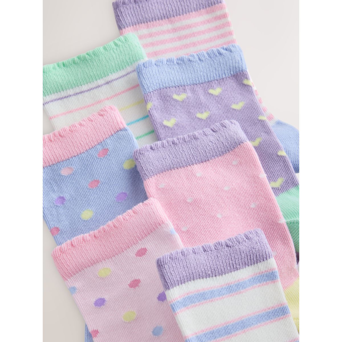 Socquettes en coton à rayures/pois, 7 paires rose et violet, NEXT