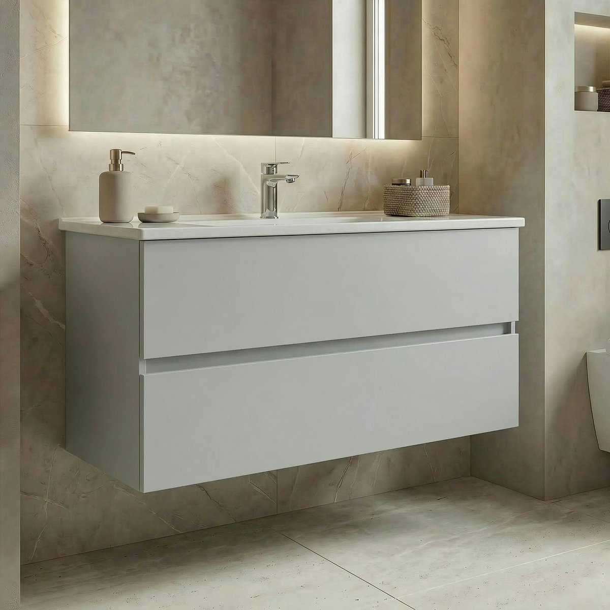 Meuble vasque suspendu 121 cm 2 tiroirs OCEA cachemire, PIER IMPORT