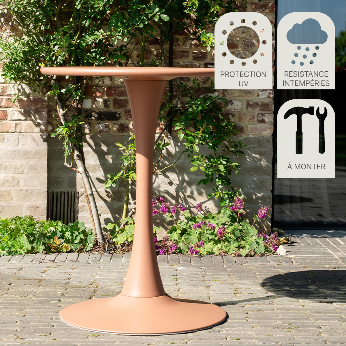 Table ronde de jardin en acier Terracotta PALOMA terracotta, WILSA GARDEN