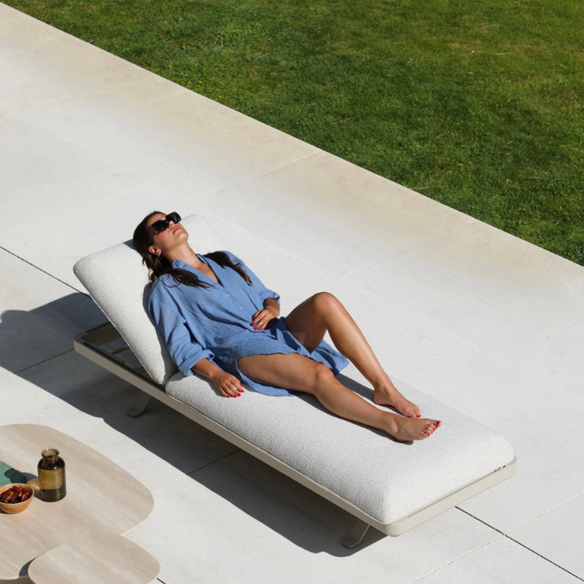 Canapé 3 places modulable en aluminium, CAMILLE beige, AU JARDIN DE CHLOÉ