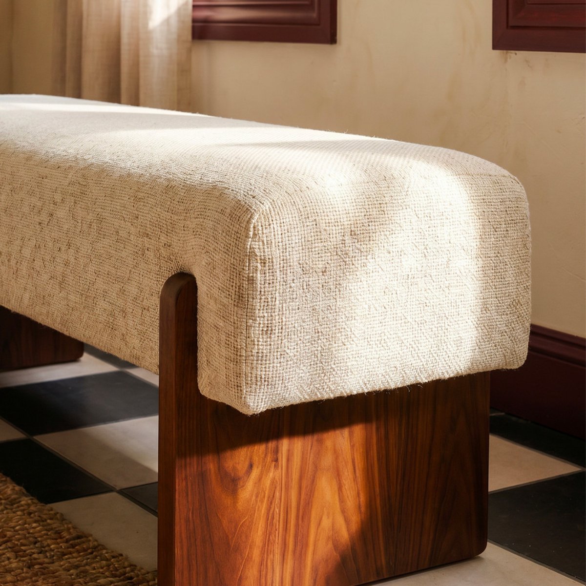 Banc en tissu et bois- SALLY beige, DRAWER