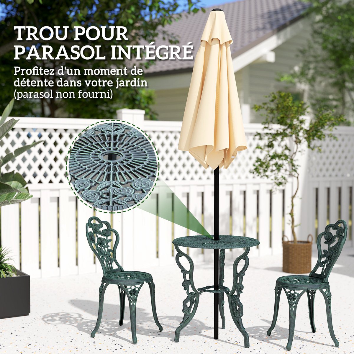Ensemble de bistrot d'extérieur Aluminum vert, OUTSUNNY