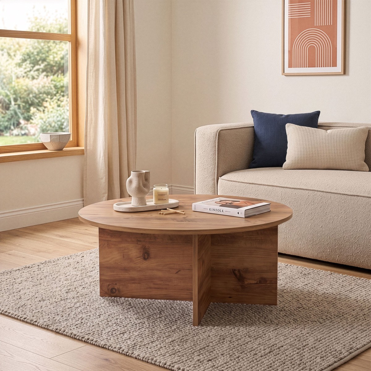Table basse avec plateau arrondi - SOLEIL pin atlantique, CALICOSY