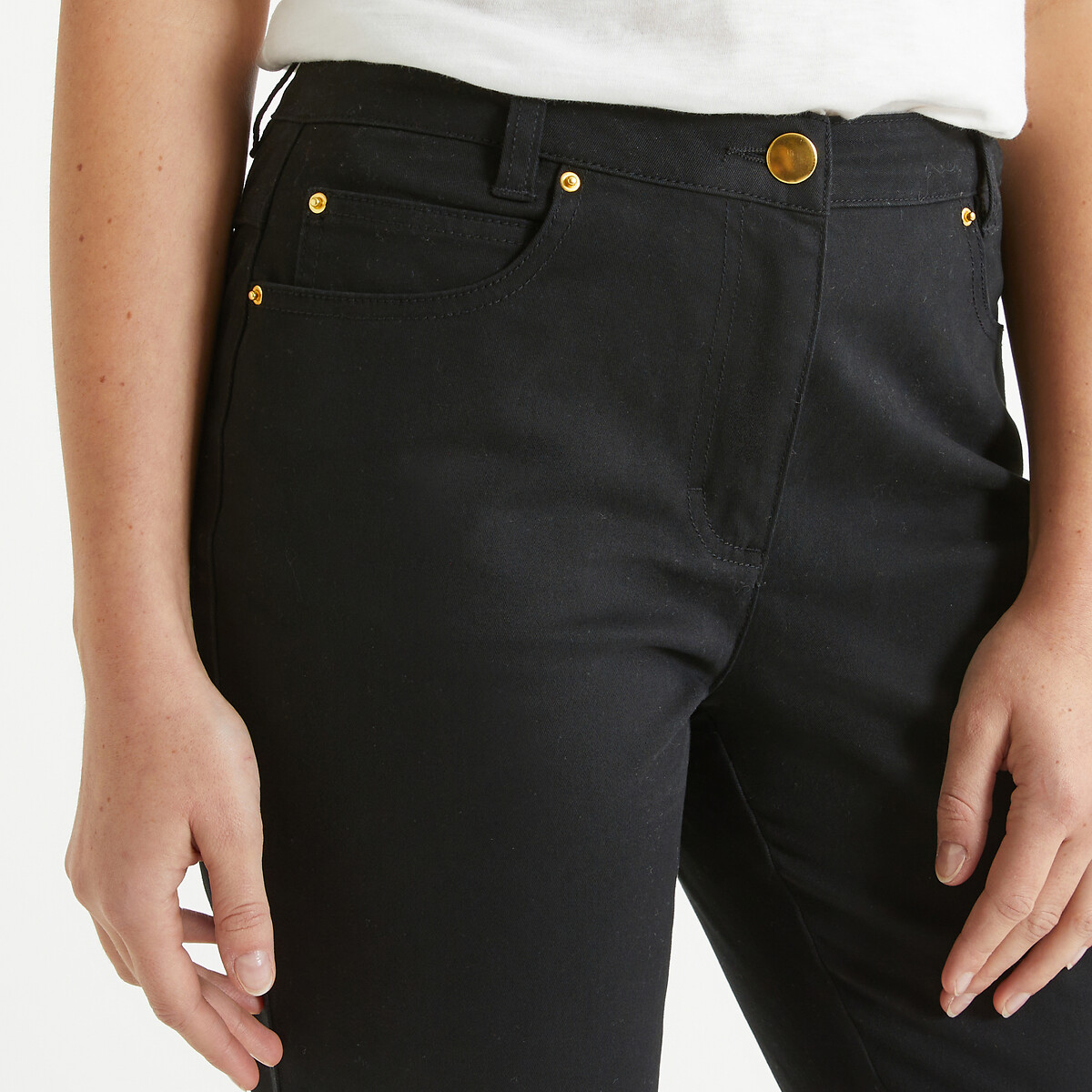 Pantalón recto de 5 bolsillos de algodón elástico negro, ANNE WEYBURN
