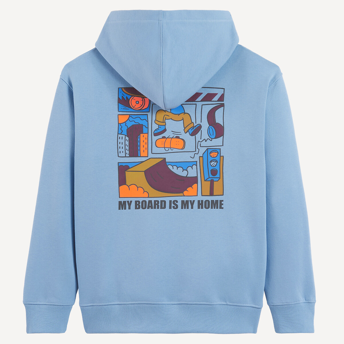 Sudadera de felpa con capucha, estampados en la parte delantera y trasera azul , LA REDOUTE COLLECTIONS