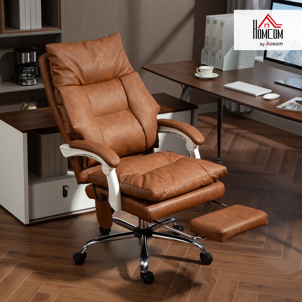 Chaise de bureau PU Marron marron, HOMCOM