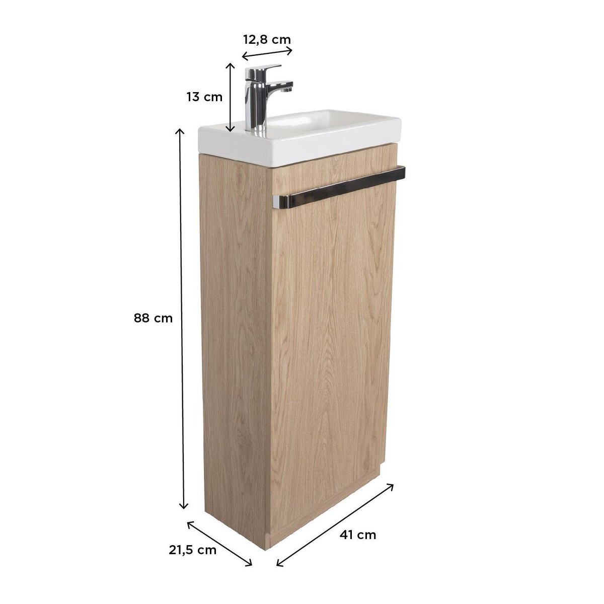 Ensemble lave-mains sur pieds avec robinet chromé JOHANN décor chêne, MOB IN