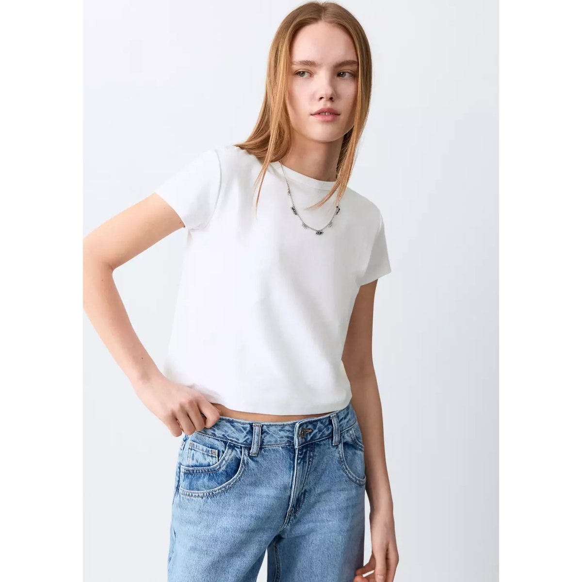 T-shirt basique en coton blanc cassé, MANGO TEEN