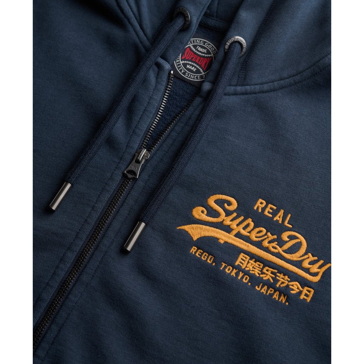 Sweat à capuche zippé Logo Vintage brodé bleu marine lauren, SUPERDRY