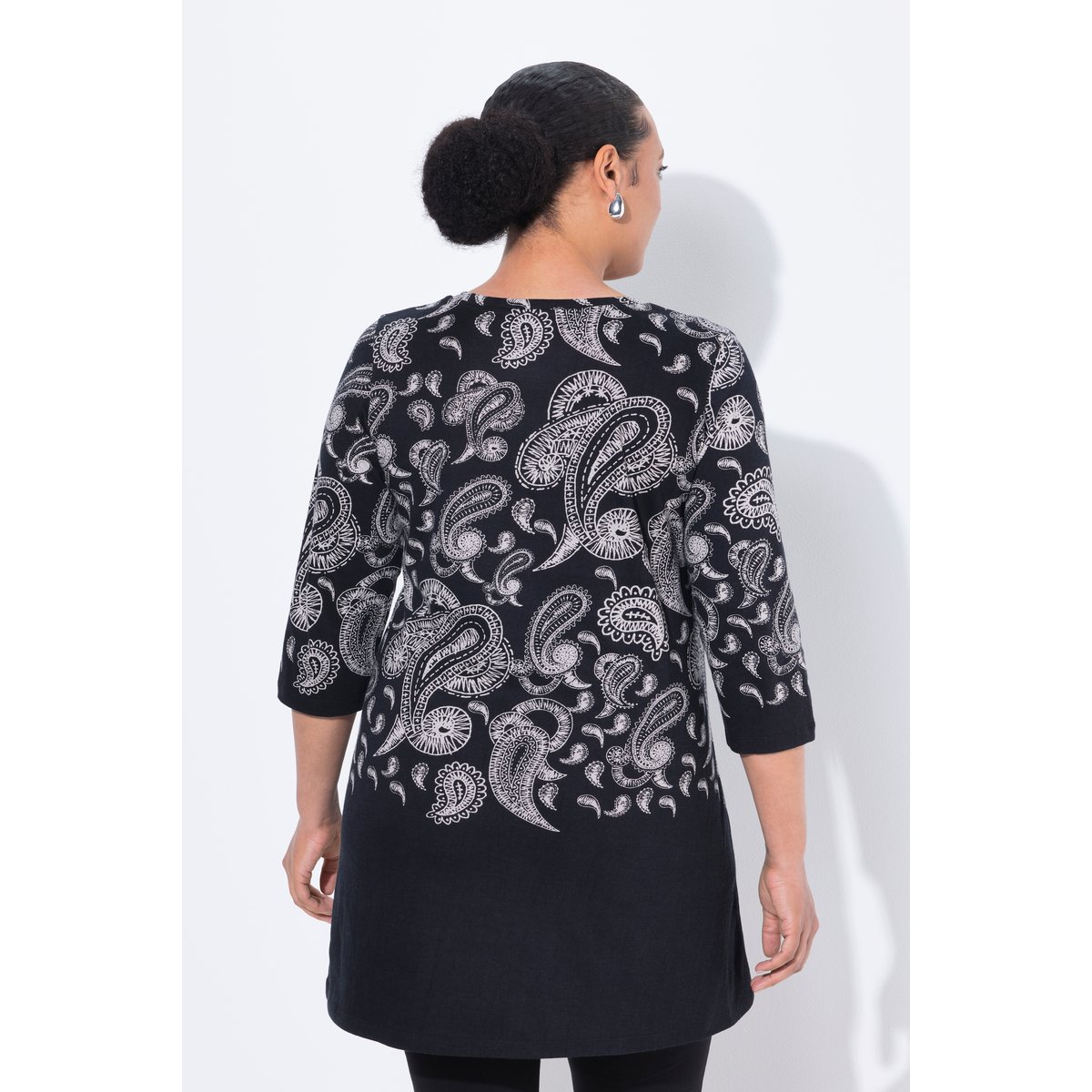 T-shirt long à motif imprimé noir, ULLA POPKEN