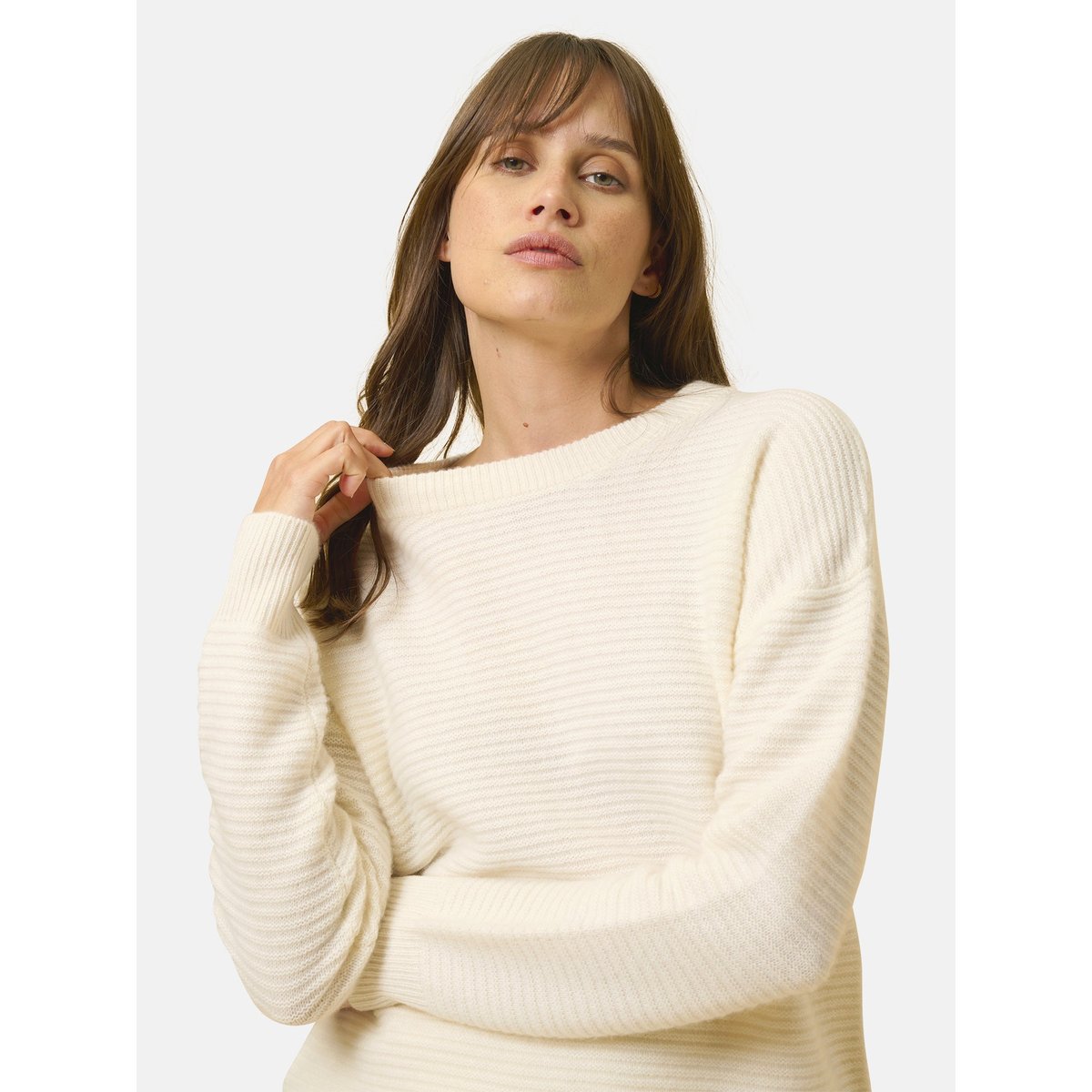 Pull Col Rond 4 Fils Neige Louna blanc, JUST CASHMERE
