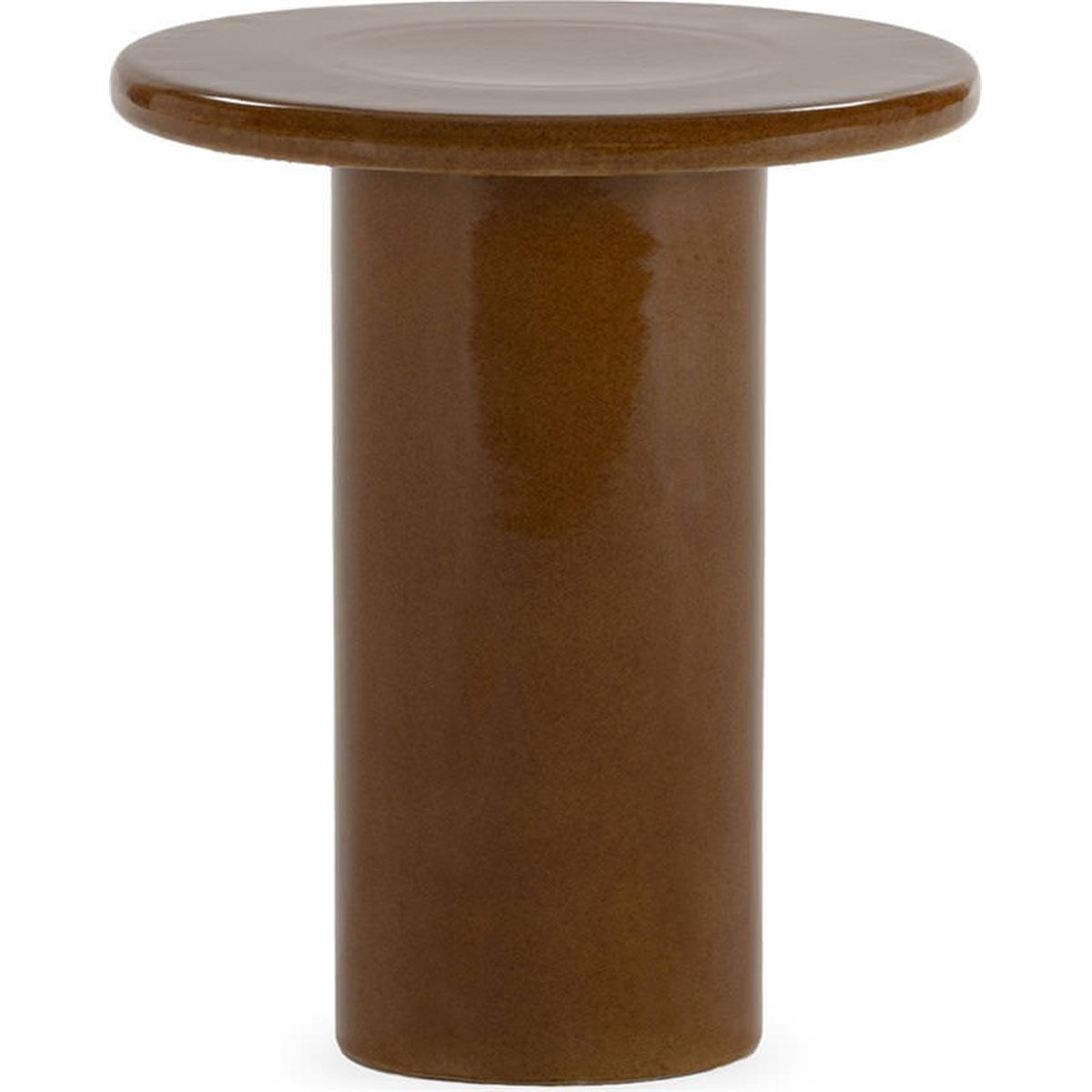 Table d'appoint ronde en céramique brillante brun, RECOLLECTION