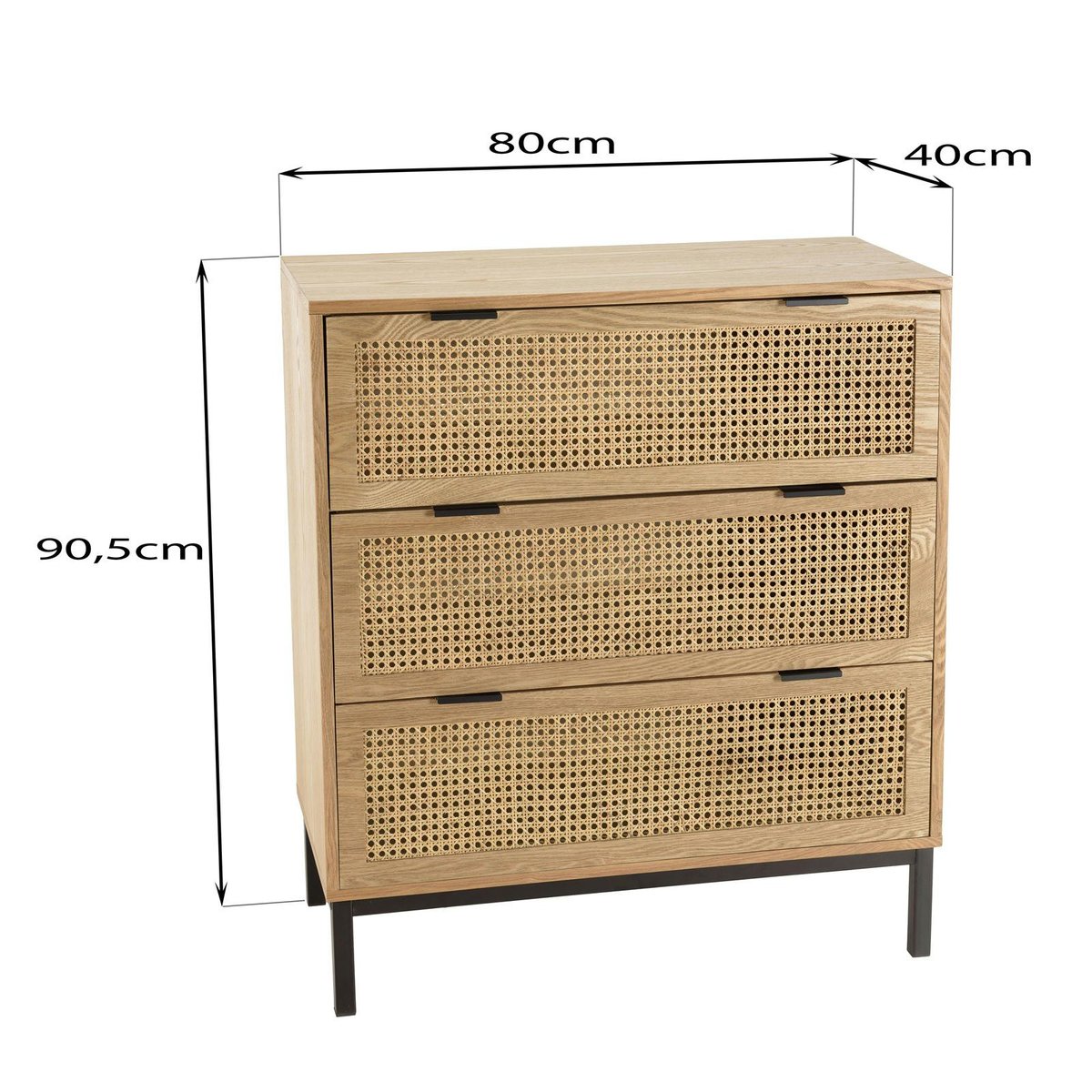 Commode 3 tiroirs cannage en rotin 80 cm PALMA bois naturel, PIER IMPORT
