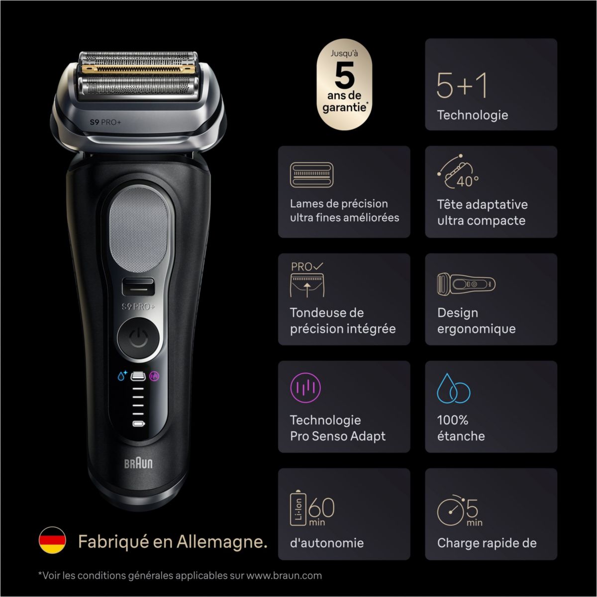 Rasoir électrique Series 9 9660cc Clean&Charge couleur unique, BRAUN