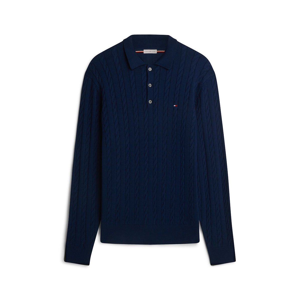 Camisola estruturada com gola polo e botões marinho, TOMMY HILFIGER
