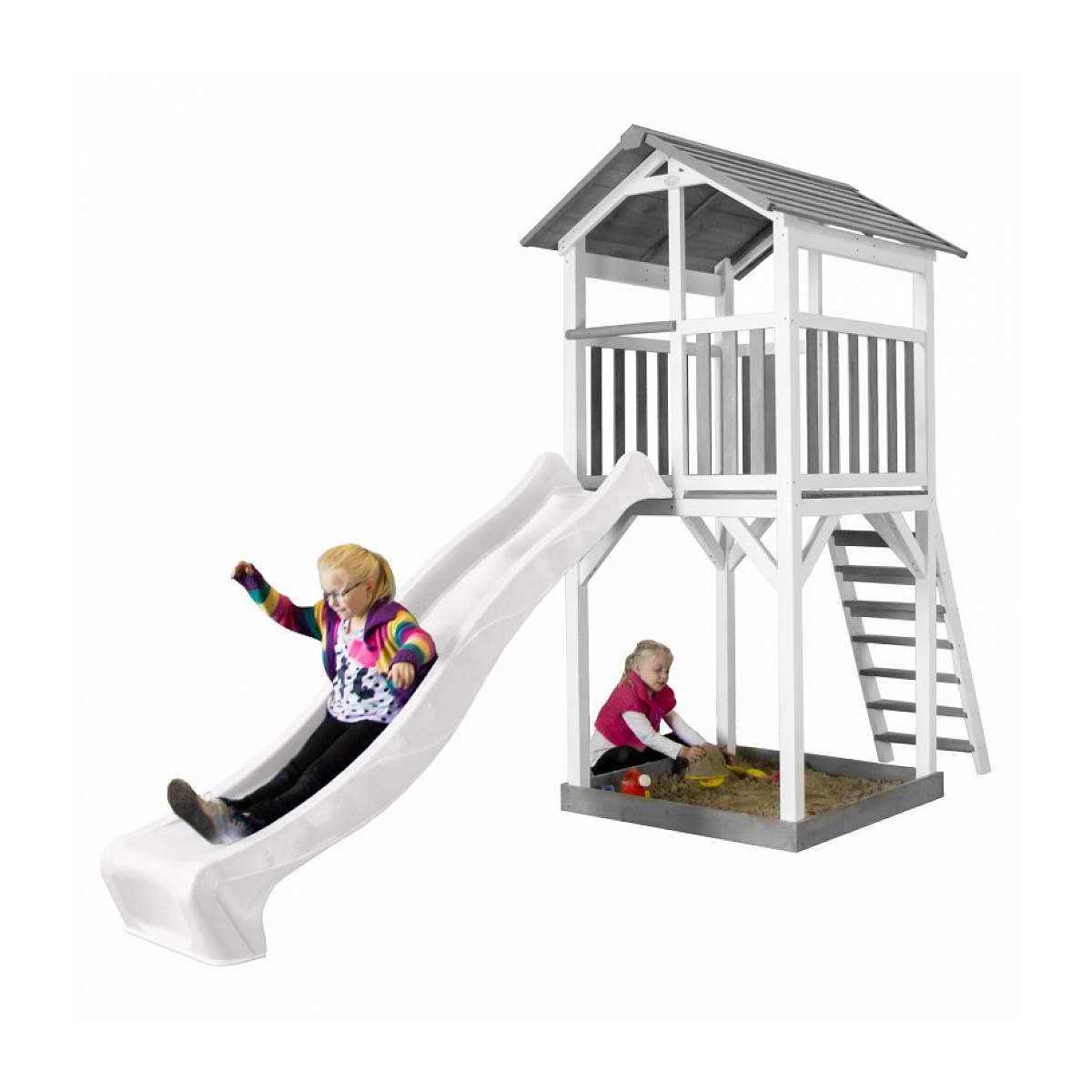AXI Structure de jeu Beach Tower Blanc Gris avec toboggan Blanc couleur unique, AXI HOUSE