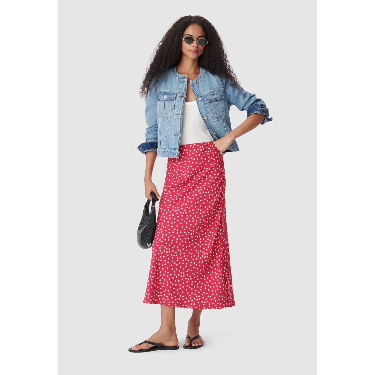 Jupe midi imprimé pois rose fuschia, IKKS