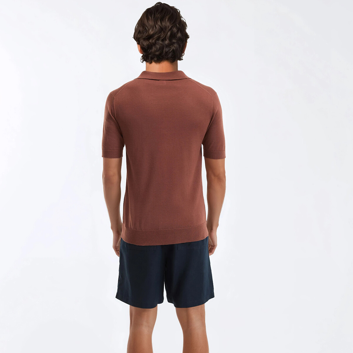 Polo de manga corta y cuello en pico marrón, LA REDOUTE COLLECTIONS