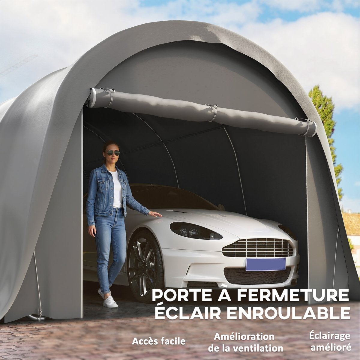 Abri pour voiture Acier galvanisé Gris Foncé gris foncé, OUTSUNNY