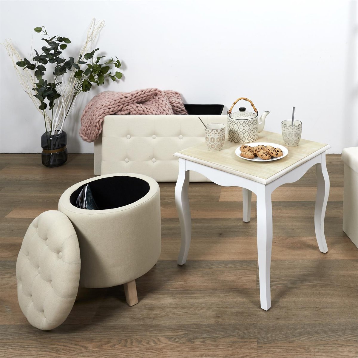 Coffre de rangement banc pliable Eleonor Beige beige, EDEN