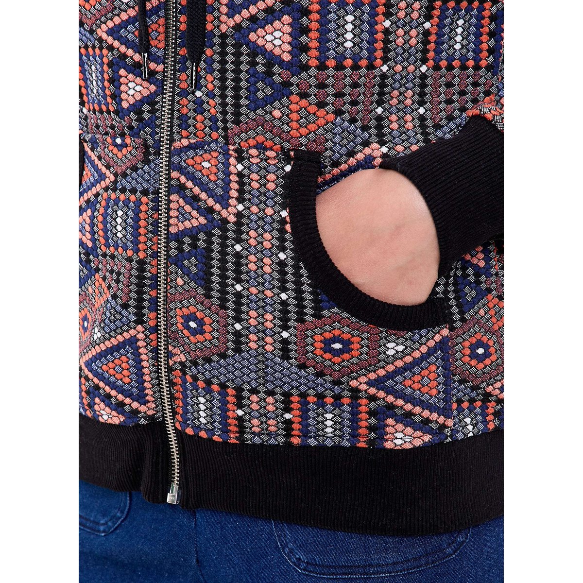 Sweat zippé maille jacquard YUMI bleu orange, LA FIANCÉE