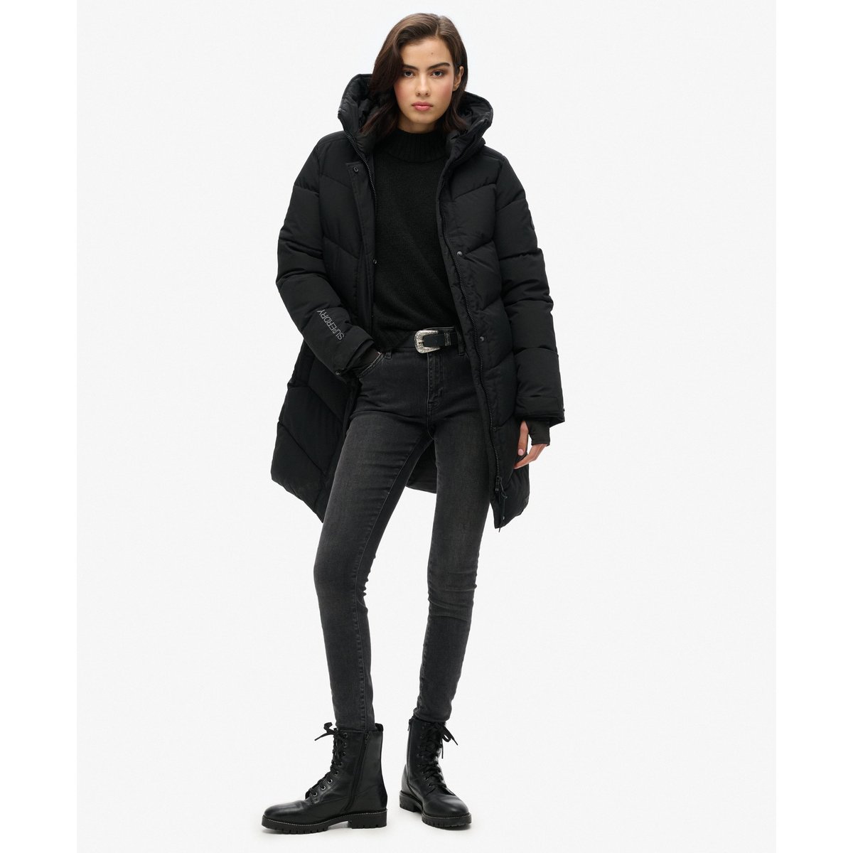 Parka rembourrée à chevrons City noir, SUPERDRY