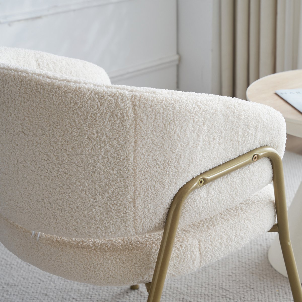 Chaise de salle à manger fauteuil modernes en bouclette, JERRIES blanc, MEUBLES COSY