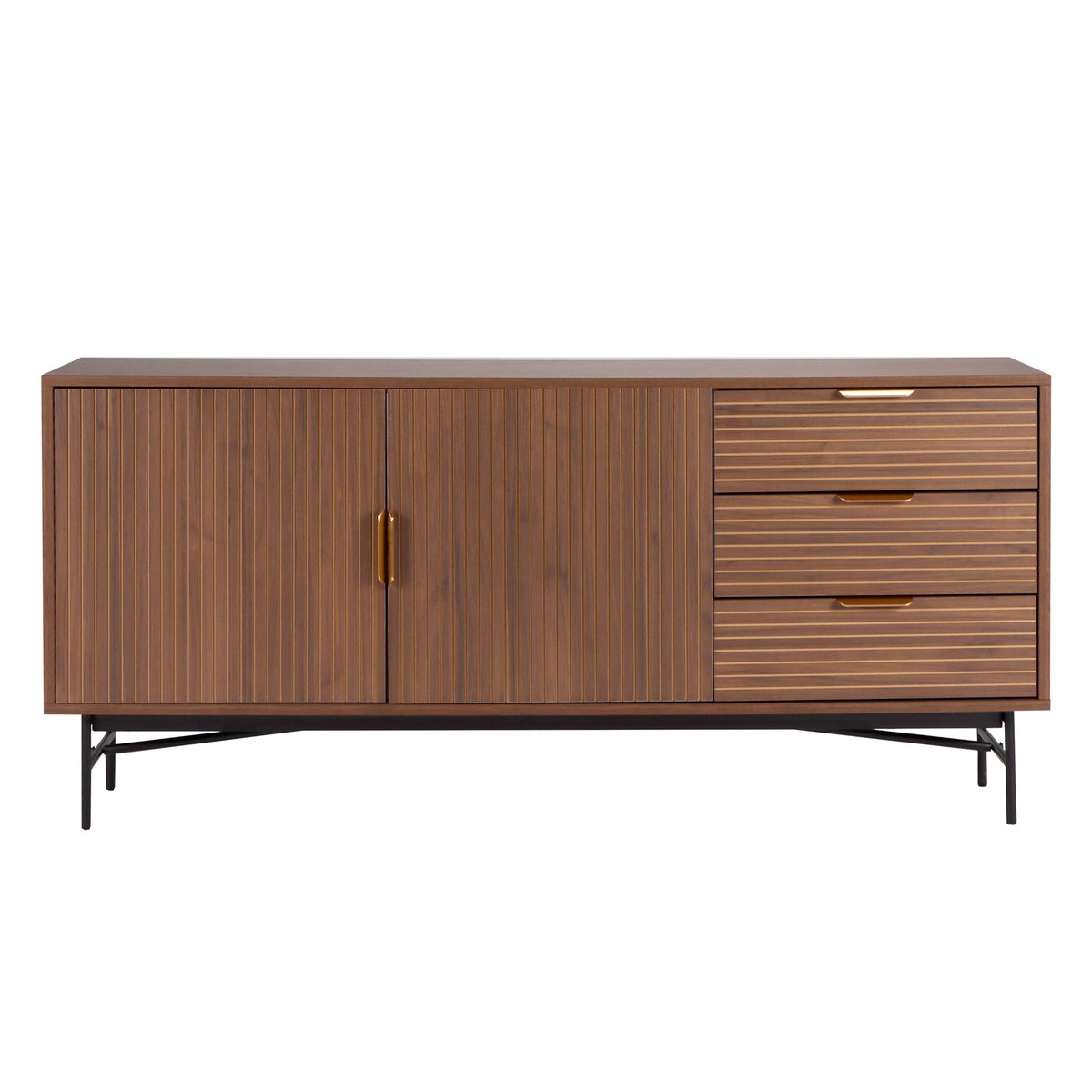 Buffet 2 portes et 3 tiroirs en mélaminé et acier 160 cm, GABIN marron, OVIALA