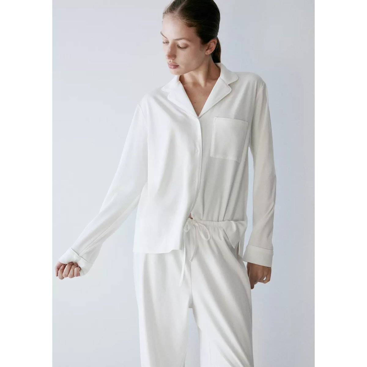 Pantalon de pyjama en coton extensible à taille ajustable blanc, MANGO
