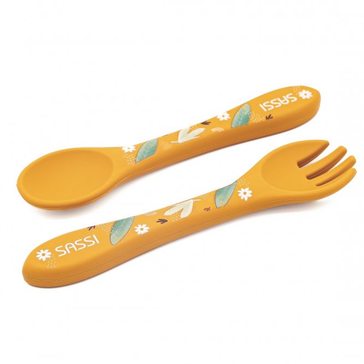 Set fourchette et cuillère en silicone ANIMAUX orange, SASSI