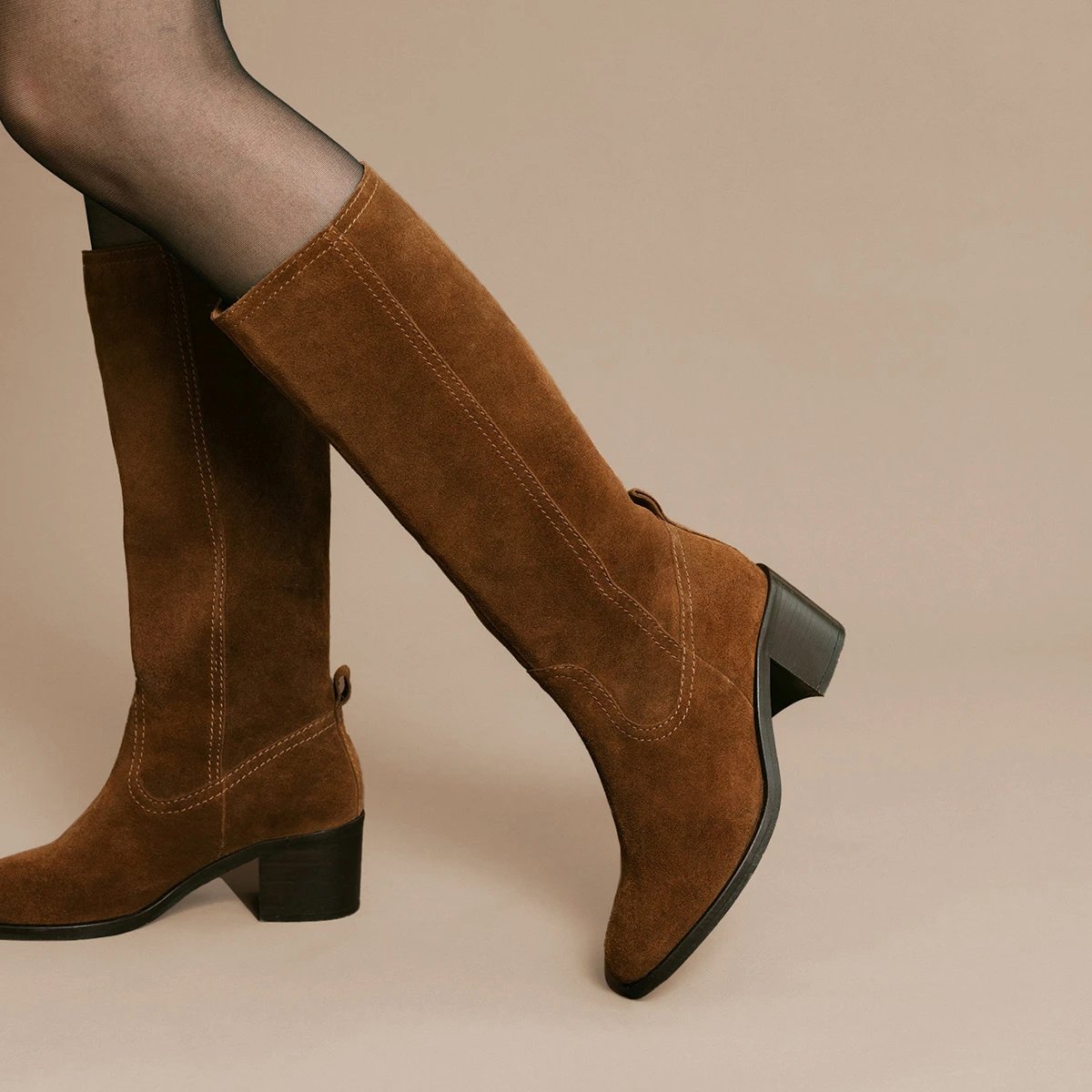 Botte cuir velours POLLY marron camel, MAISON TOUFET