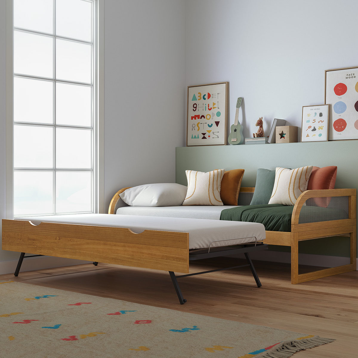 Pack lit enfant gigogne avec matelas Bois massif  LAYA noisette, AKITEN RETAIL