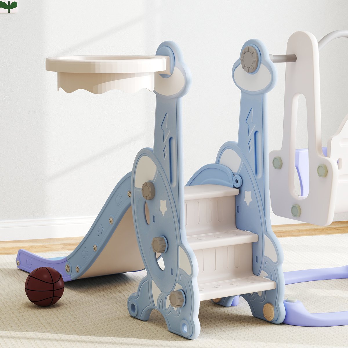 Ensemble balançoire et toboggan pour enfants bleu clair, blanc, AIYAPLAY