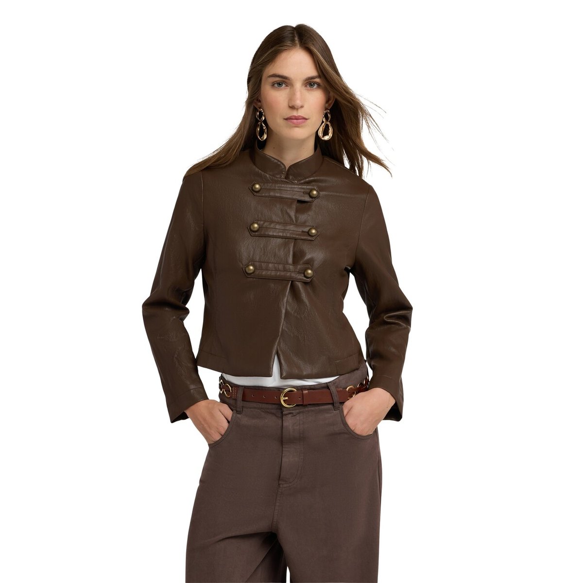 Veste militaire avec boutons métalliques marron, MOTIVI
