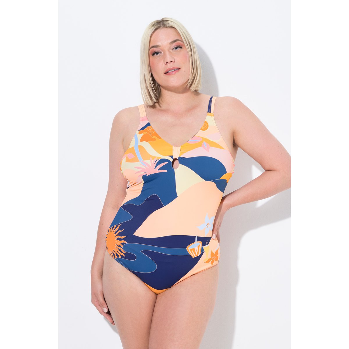 Maillot de bain à bonnets souples. Bretelles marine, ULLA POPKEN