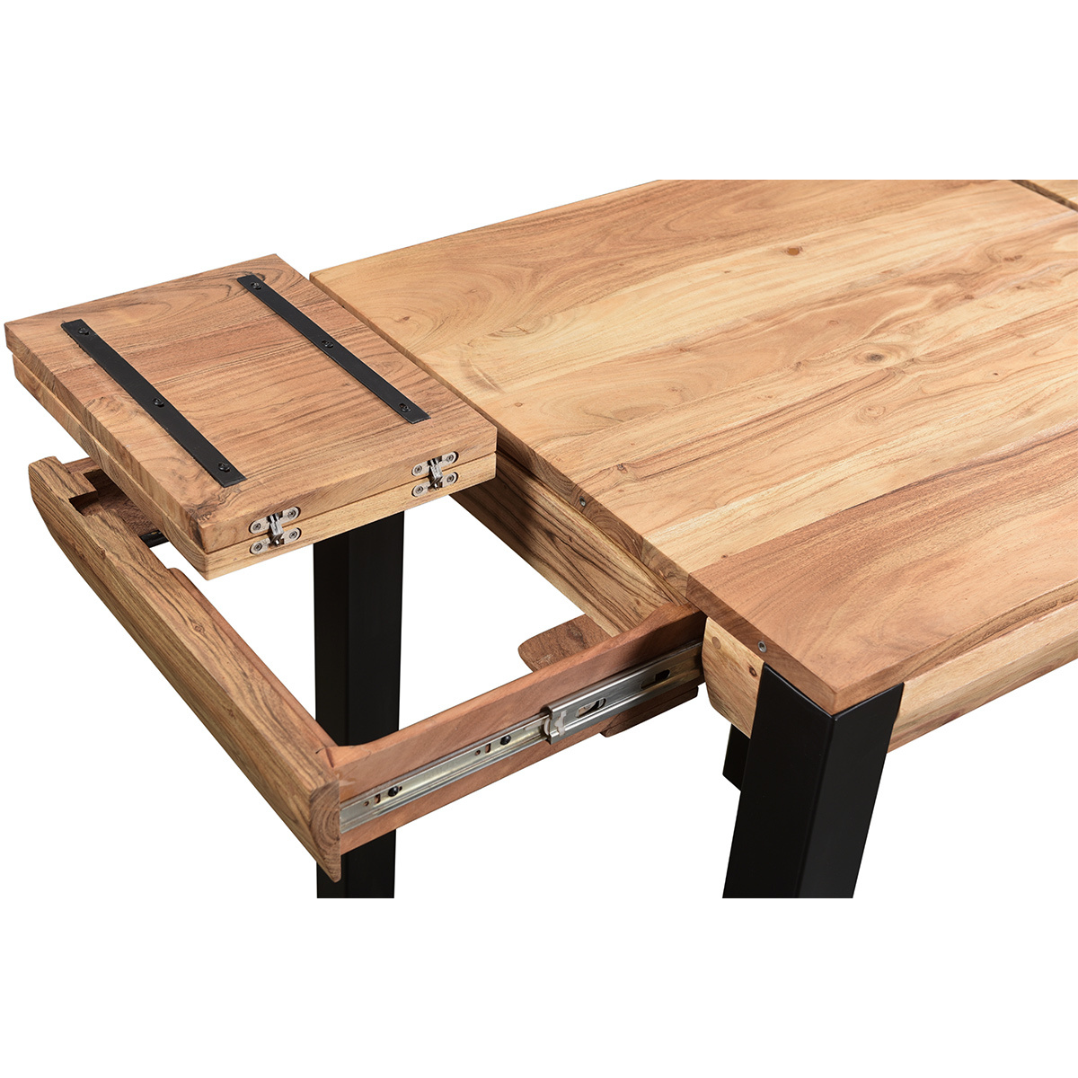 Table de bar extensible en bois massif et métal L80-135 cm TRAP naturel, MILIBOO