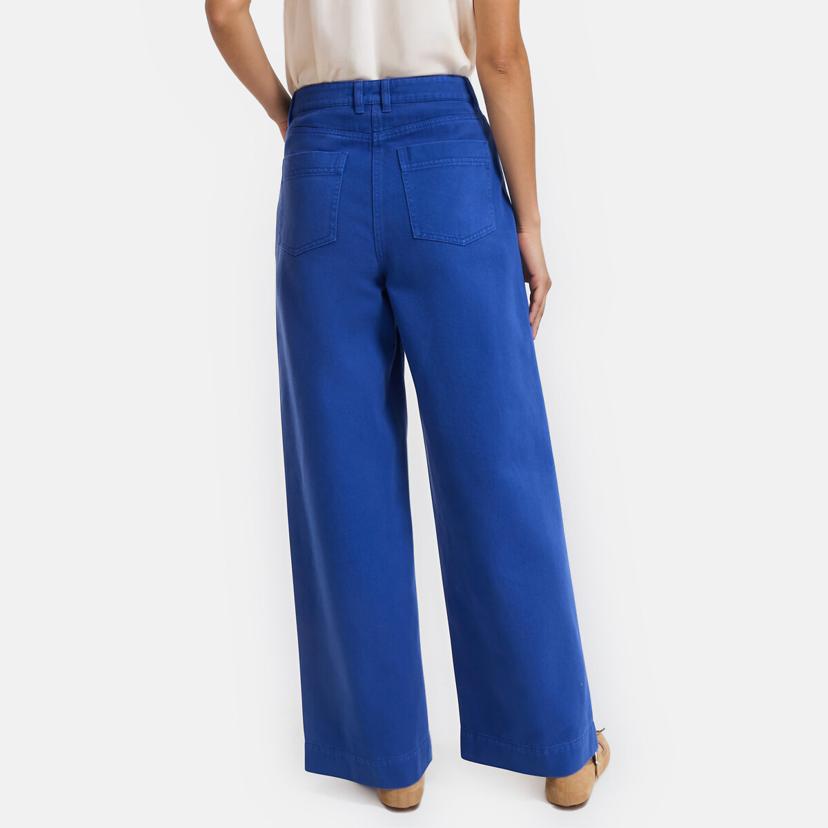 High-Waist Wide-Leg Trousers in Cotton Twill electric blue, LA REDOUTE COLLECTIONS
