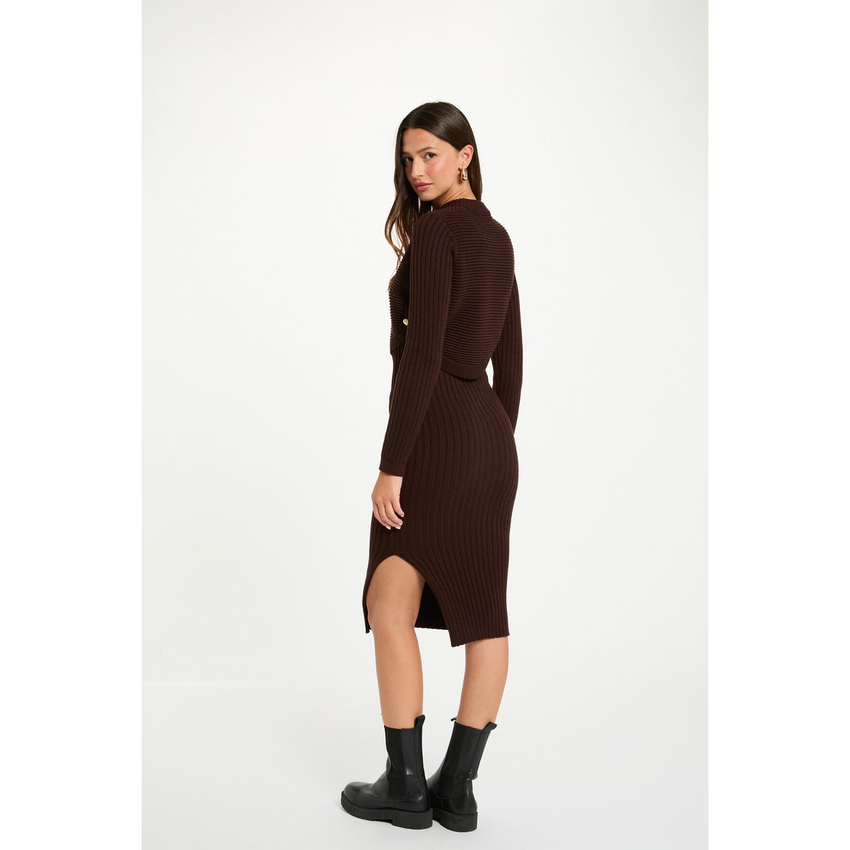 Robe 3/4 cintrée marron foncé, MORGAN