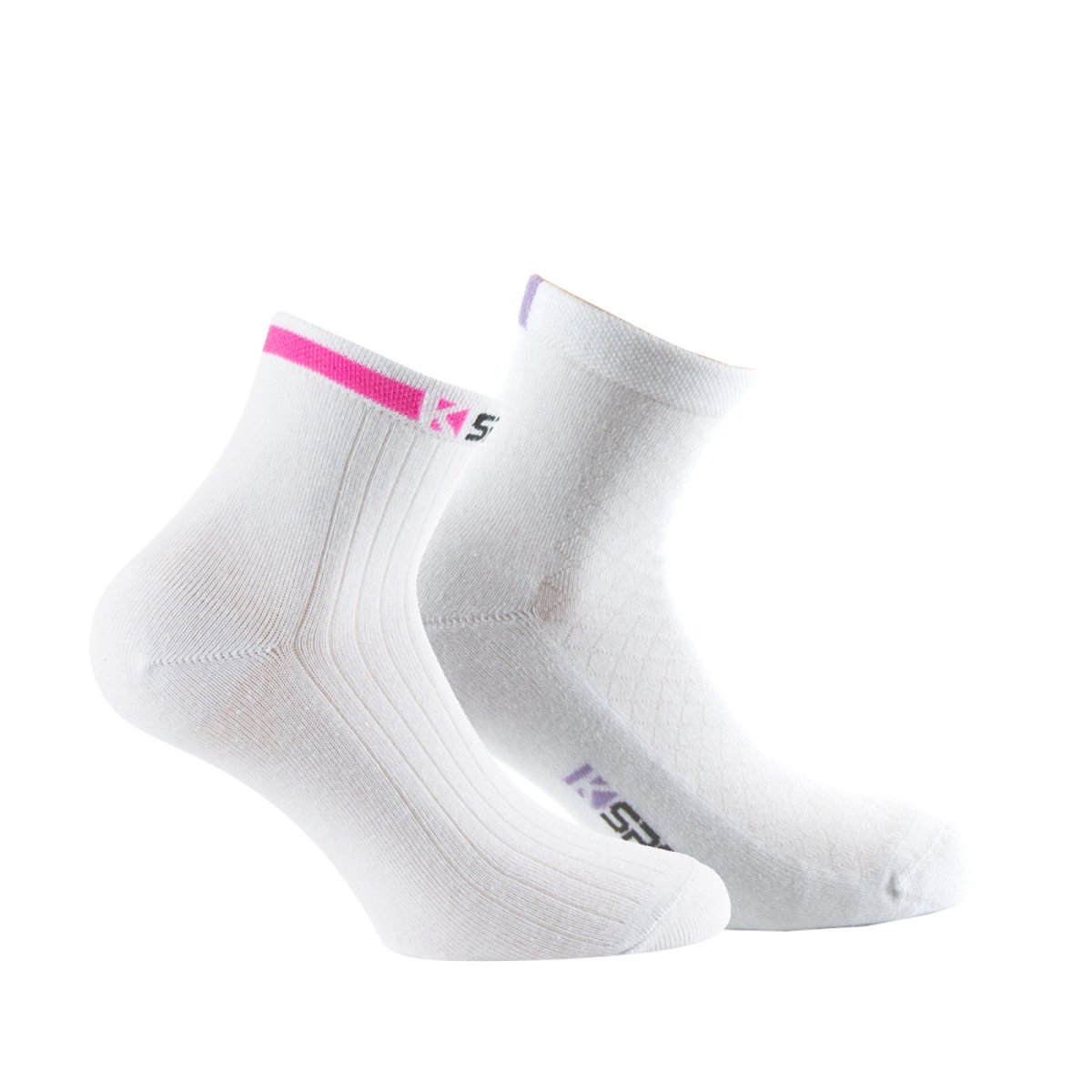 Pack de 2 tiges courtes K-Sport semelle bouclette coton majoritaire blanc rose, KINDY