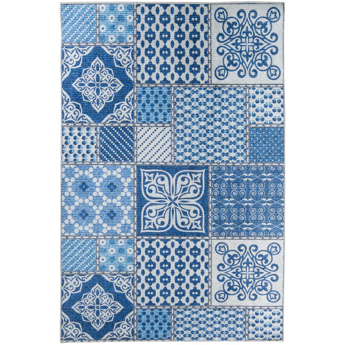 Tapis salon LYN11 6MEN facile d'entretien bleu, blanc, gris, UN AMOUR DE TAPIS