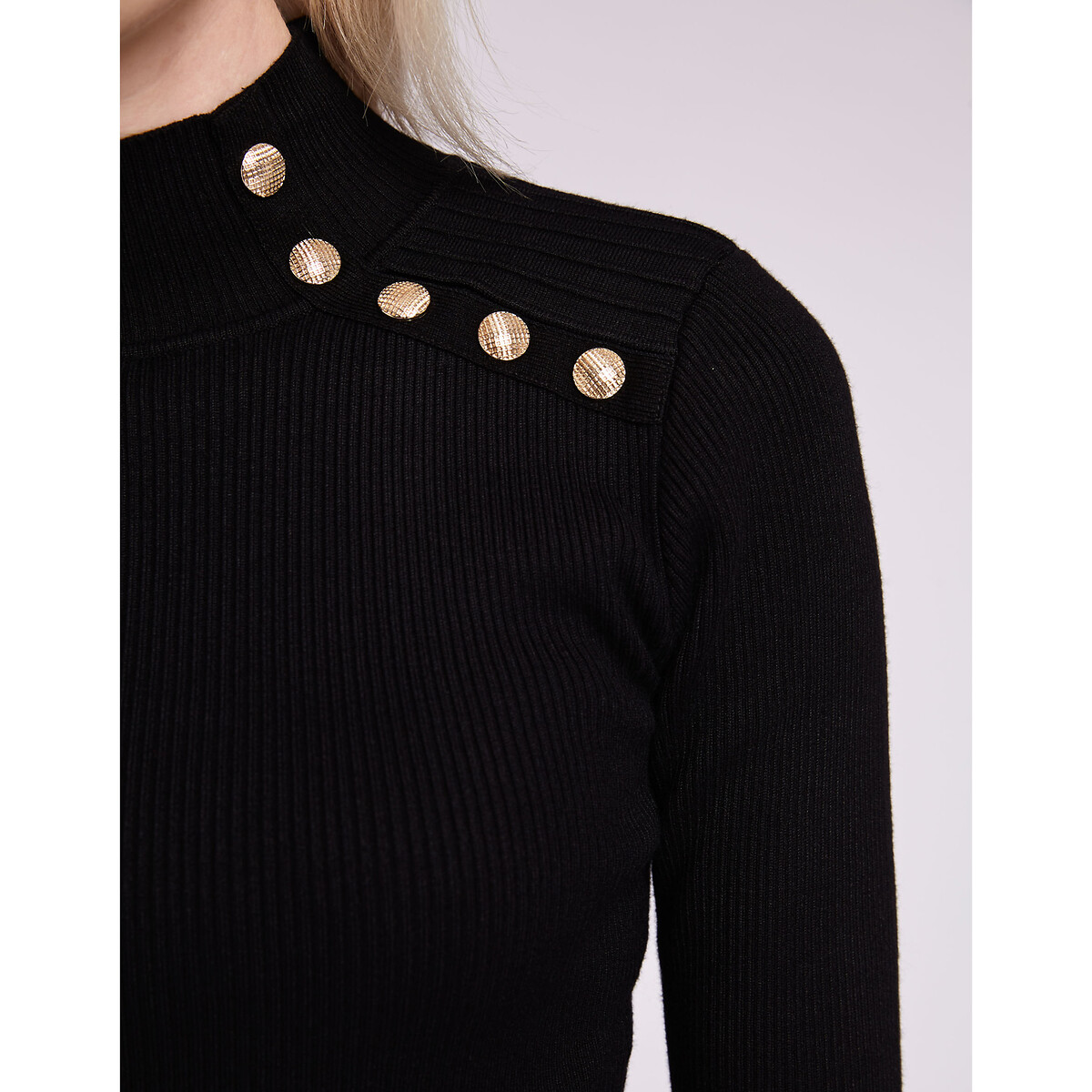 High Neck Buttoned Jumper black, MORGAN