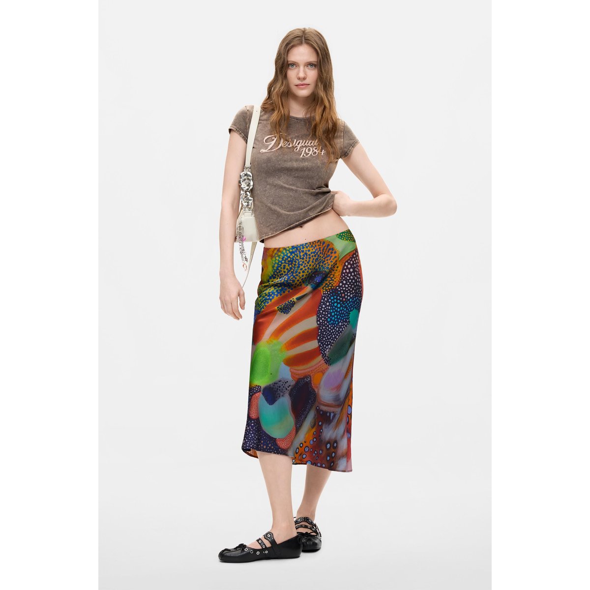 Jupe midi imprimée noir, DESIGUAL