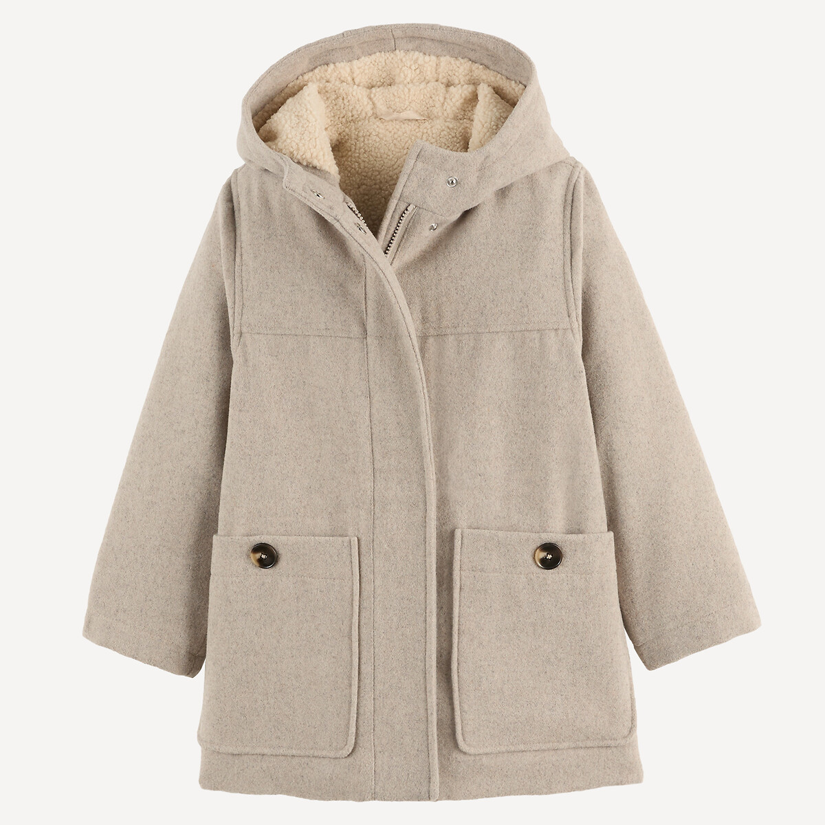 Manteau duffle-coat à capuche, doublé sherpa beige chiné, LA REDOUTE COLLECTIONS