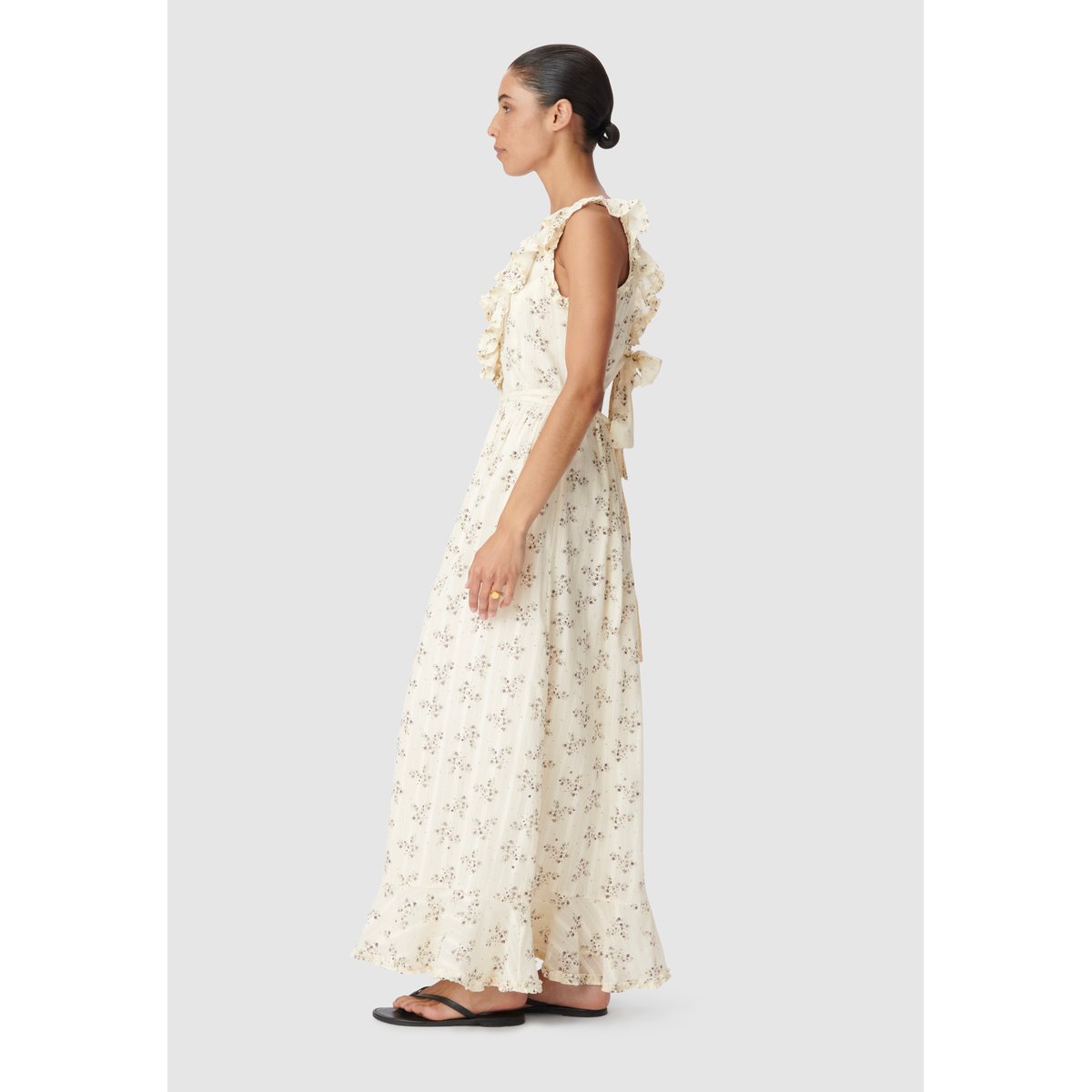 Robe longue imprimé floral blanc cassé, IKKS