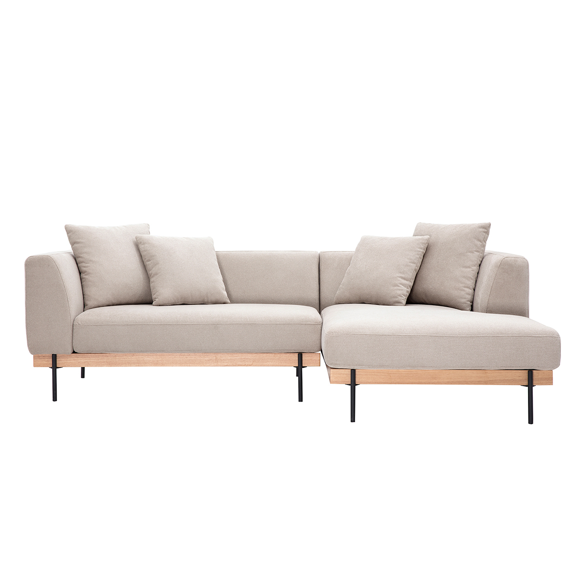 Canapé d'angle droit 4 places en tissu chenille beige et métal noir IVAR beige, MILIBOO