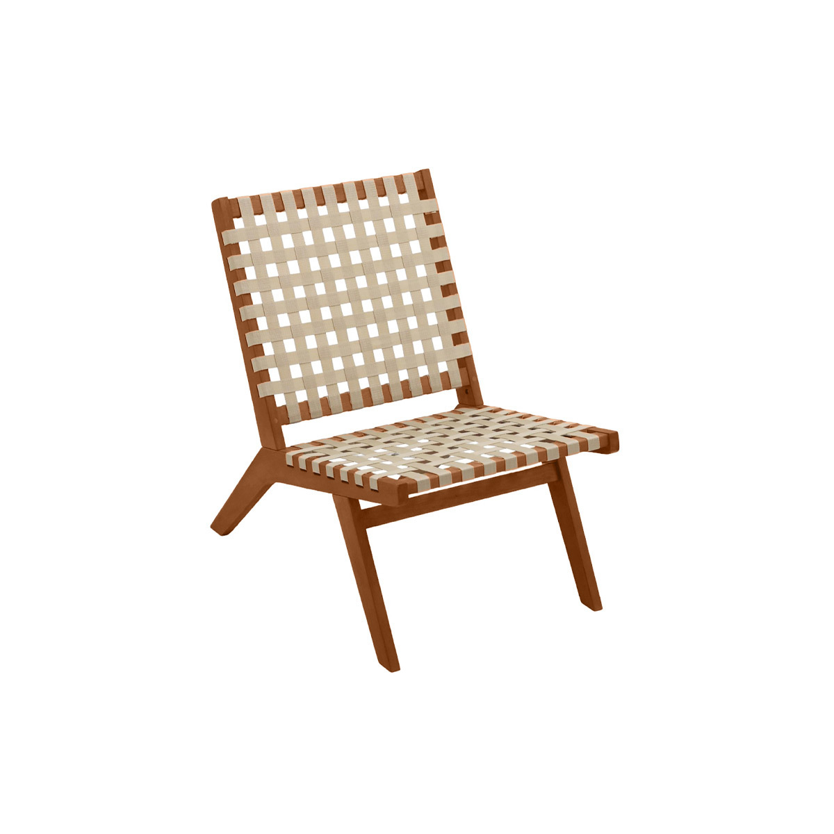 Fauteuil lounge en bois massif et sangles beiges LUCEA naturel, MILIBOO
