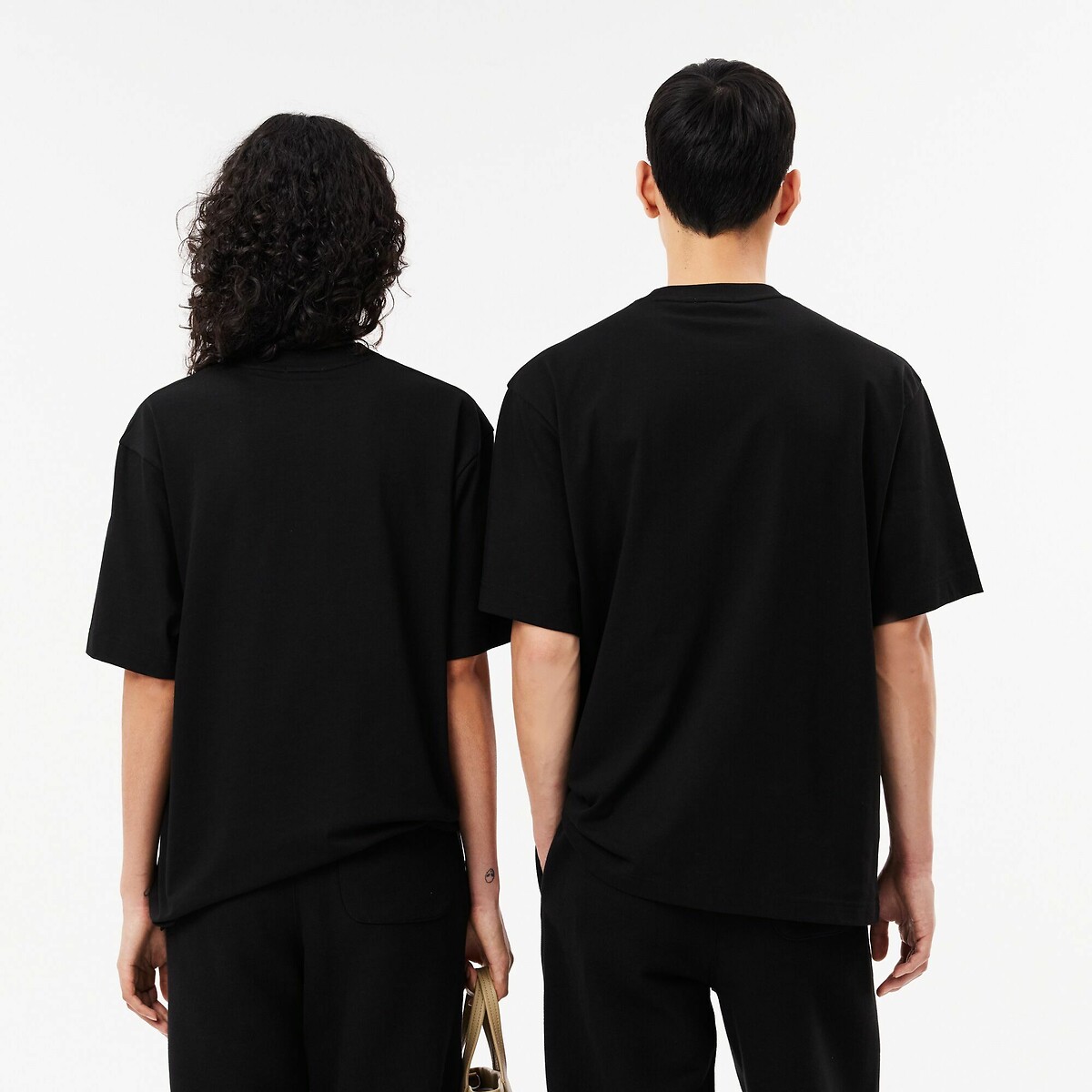 T-shirt loose fit van dik katoen met opgestikt logo zwart, LACOSTE