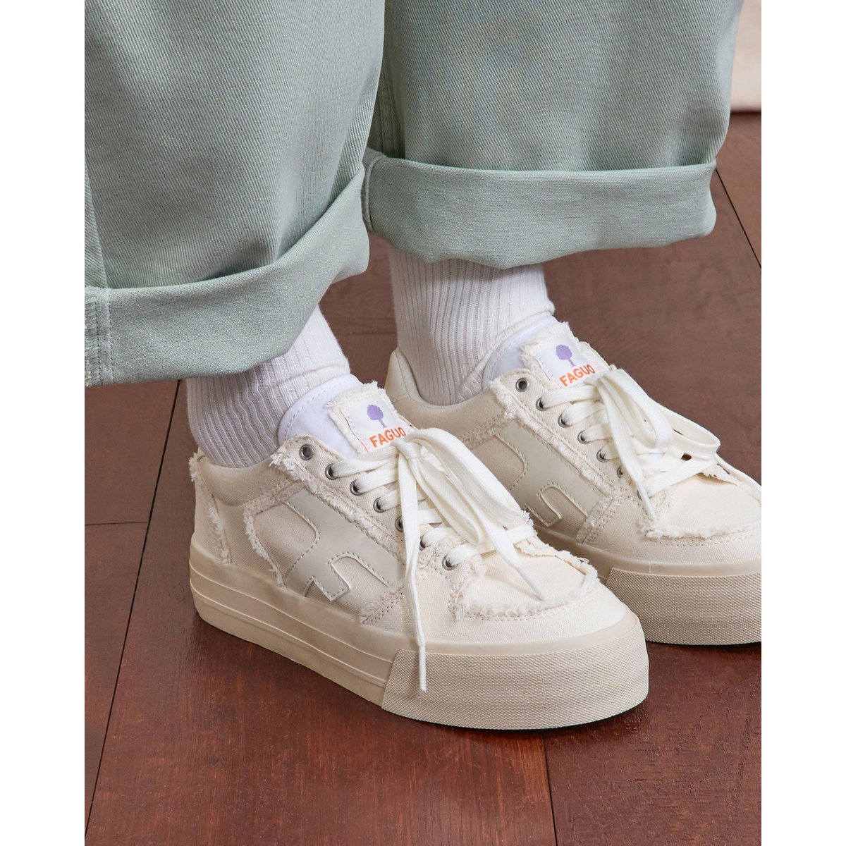 Tennis basses tissu WALNUT PLATFORM blanc, FAGUO