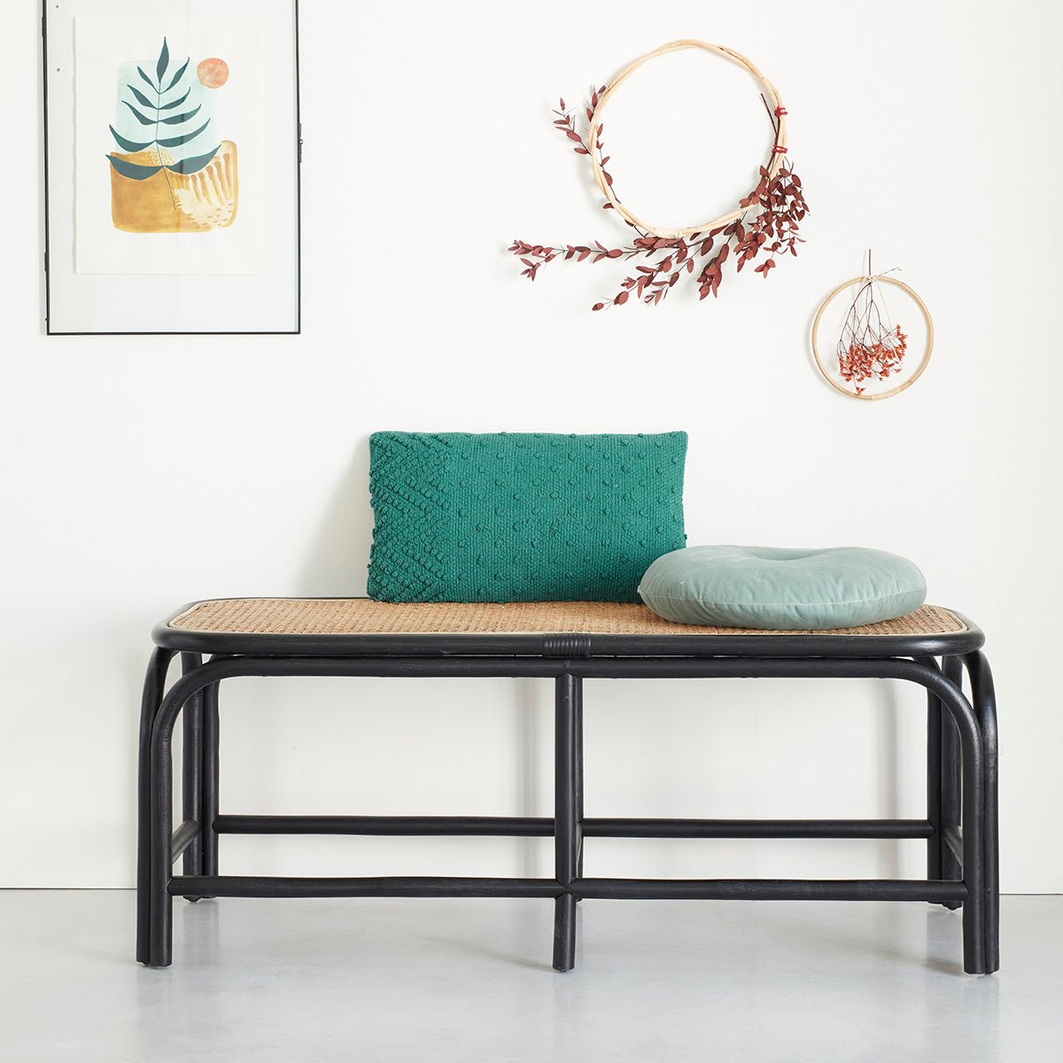Banc en rotin et cannage 120 cm AVA noir, BERAH GETAH