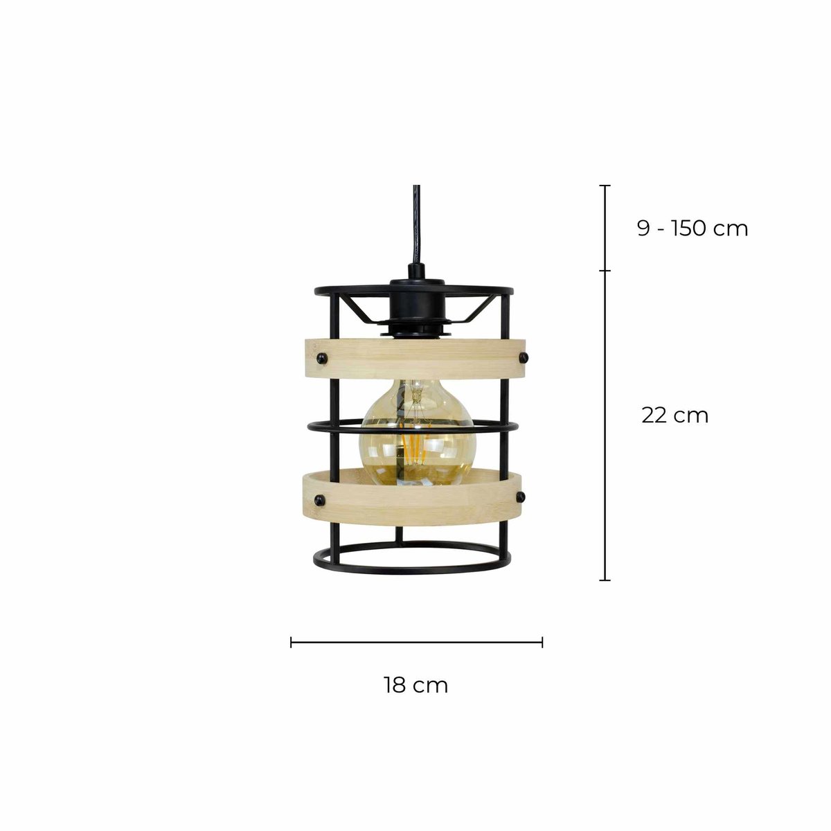 Suspension en bambou et métal Ø18 cm, Artone noir et naturel, C-CREATION
